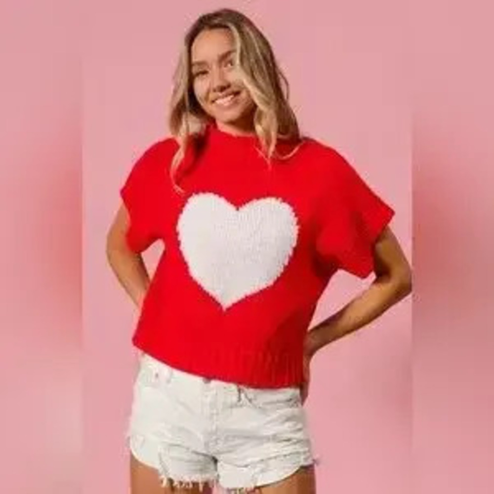 BiBi Rib Banded Heart Pattern Valentines Sweater - Picture 1 of 9